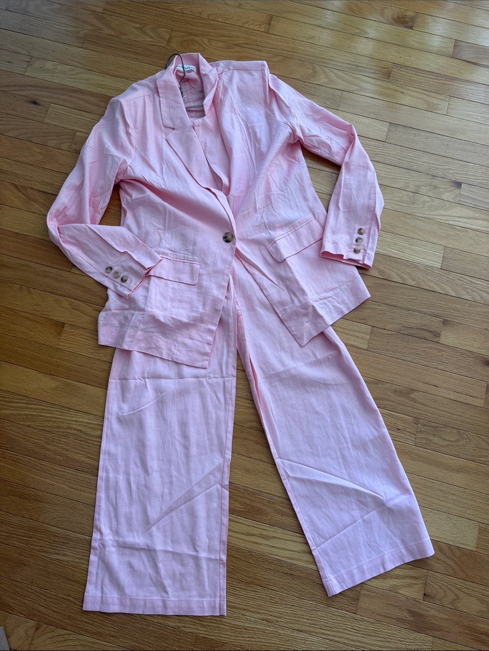 Women’s Pink Linen Blend Blazer & Wide-Leg Pants Set